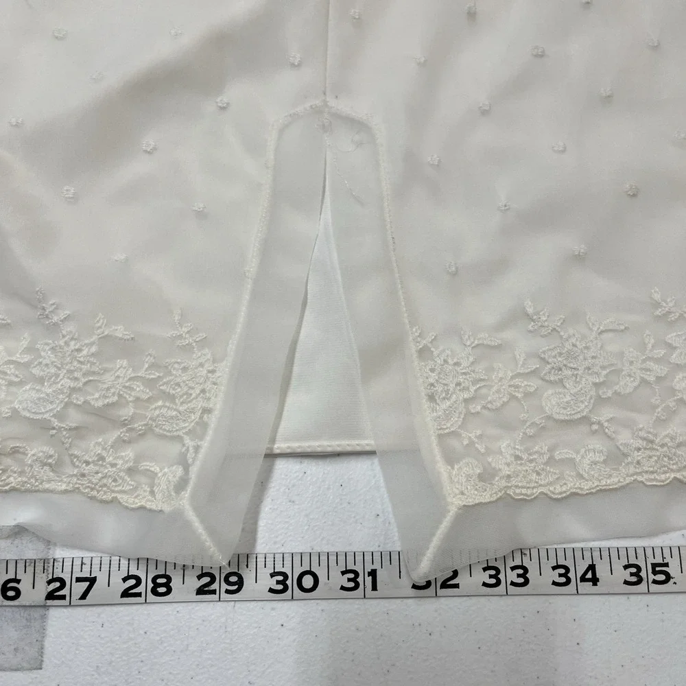 Vintage Sheer White Satin Skirt Embroidered Midi Fairy Romantic Feminine Cottage